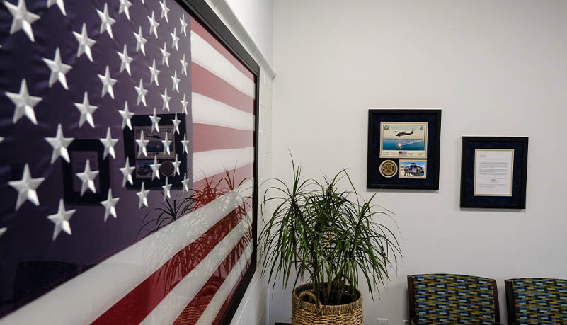 American flag that is on display in the Safety Management Building in Iraq