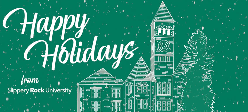 Old Main Holiday Card with Happy Holidays text