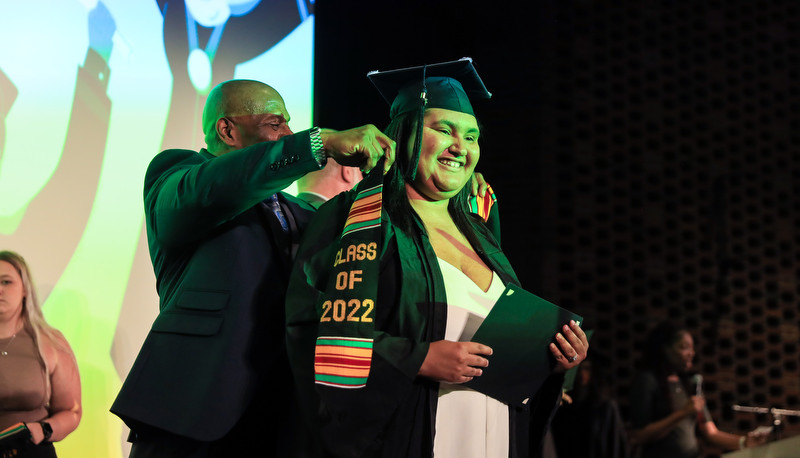 Students celebrating Global and Multicultural graduation