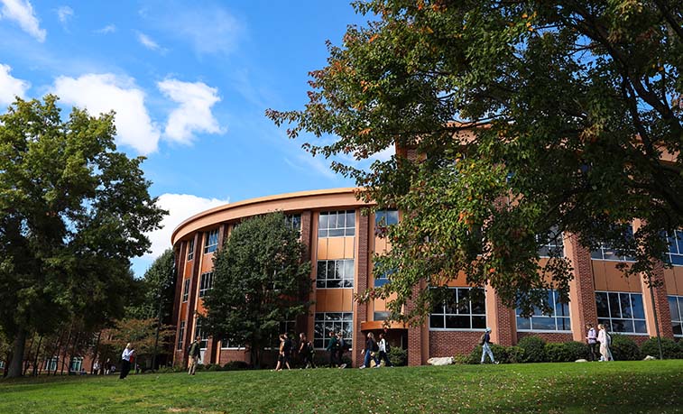 Students crossing campus