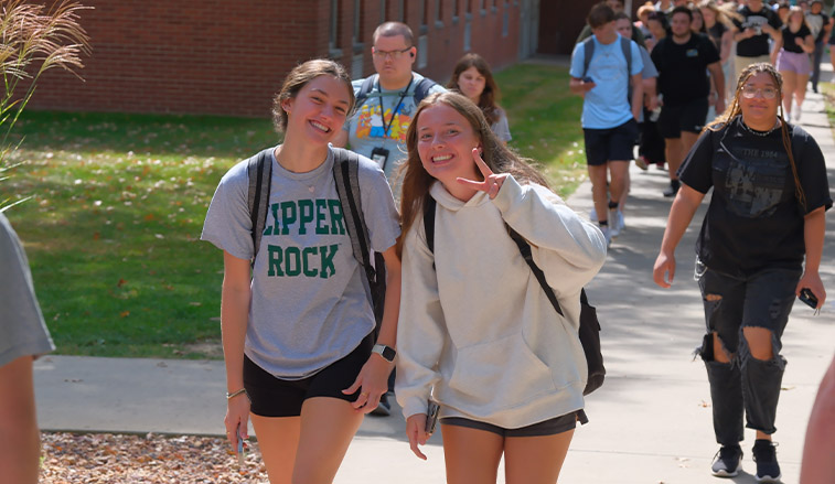 Students on campus between classes